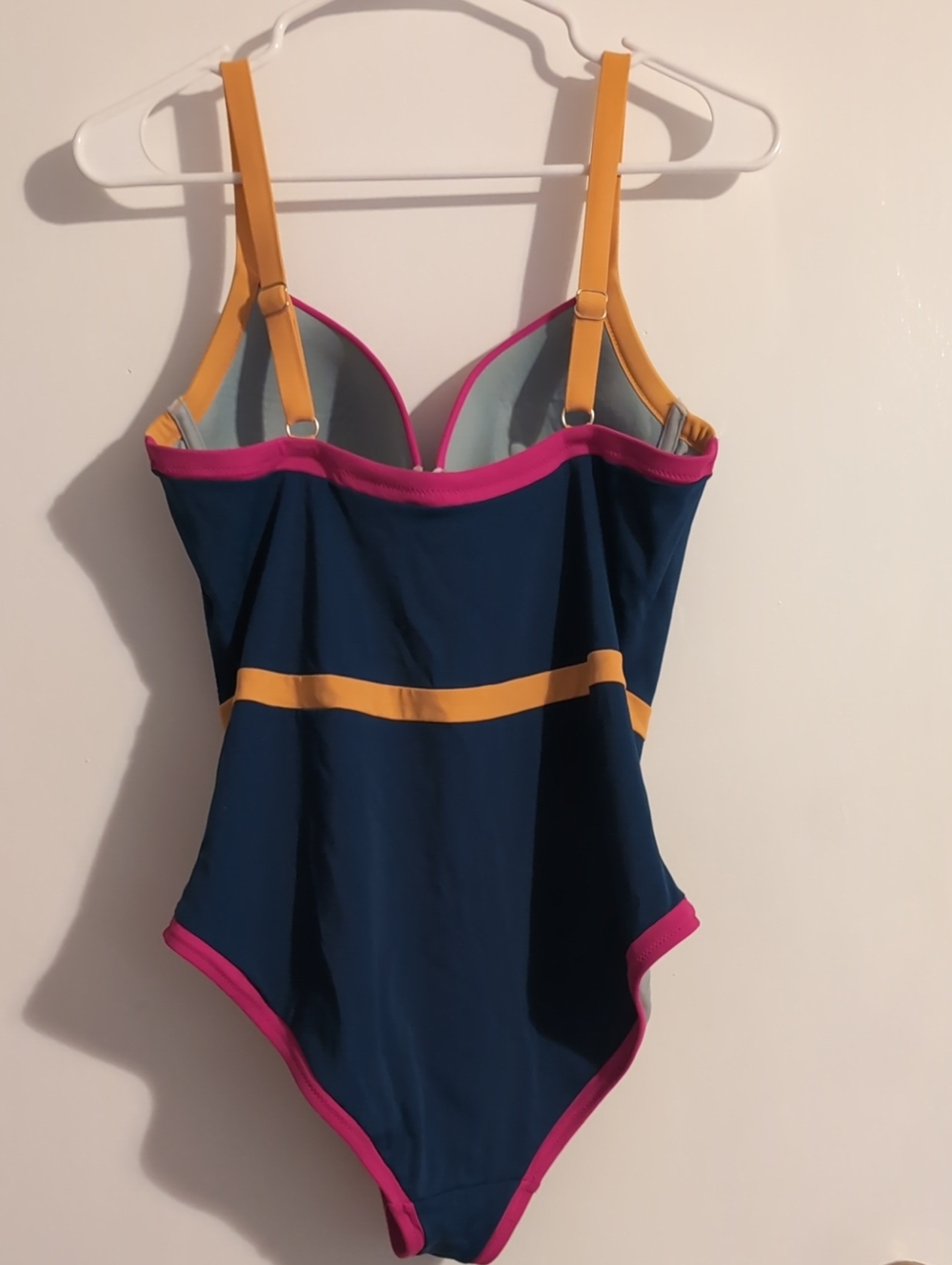 Boden Colorblock Navy One-Piece Swimsuit with Pink & Mustard Trim - Picture 3 of 7